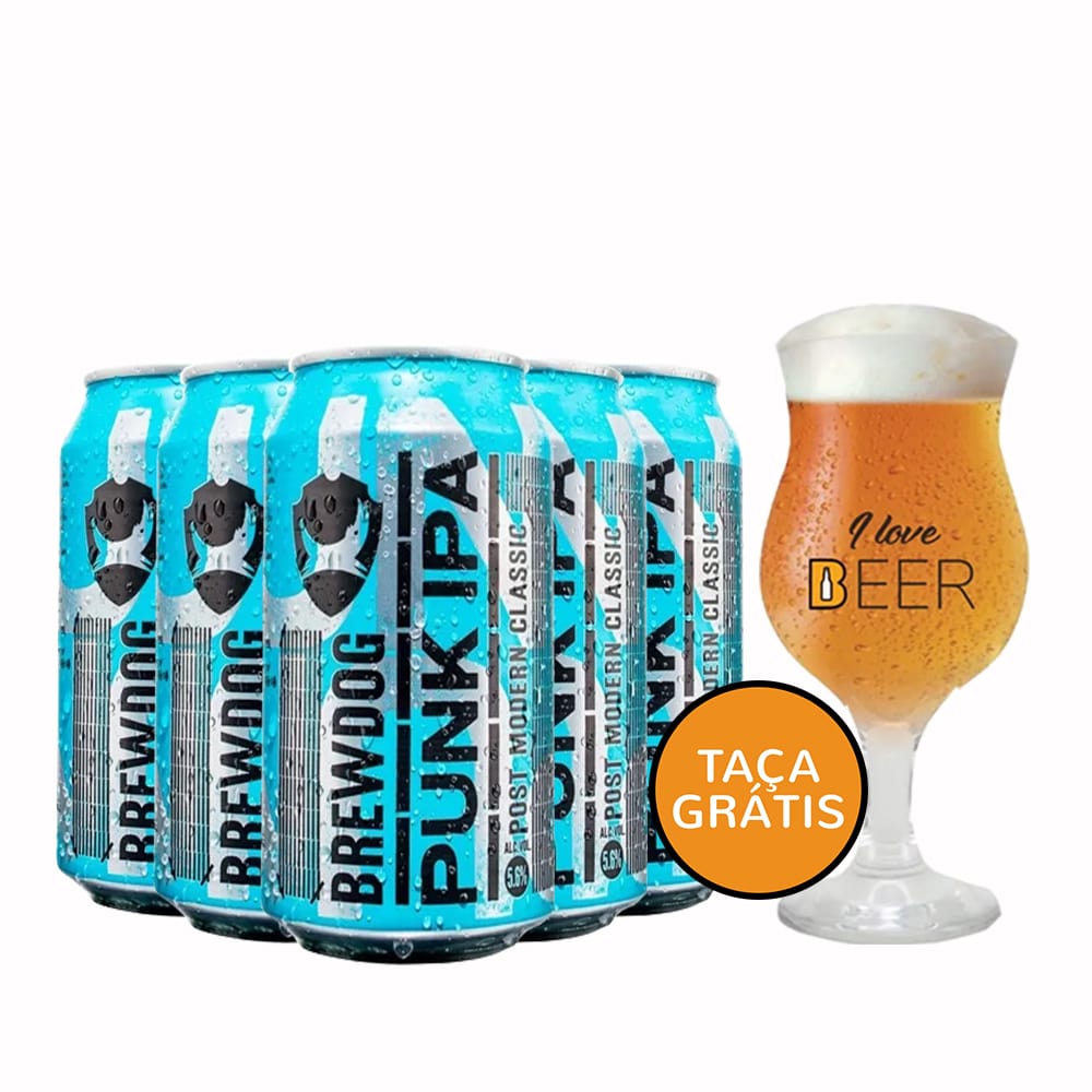Kit 5 Cervejas Brewdog Punk Ipa Lata 350ml + Taça Grátis cervejabox