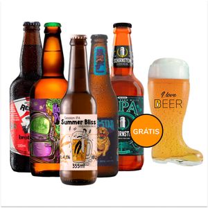 Kit explorador 5 cervejas especiais + Copo Bota Bierstiefel - CervejaBox