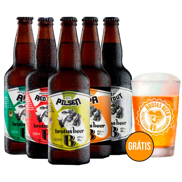 Kit Degustação 5 Cervejas Brotas + Copo Grátis