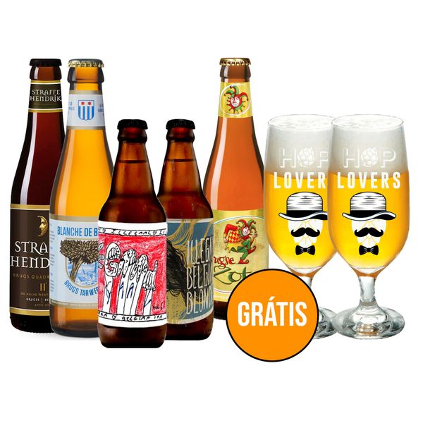 Kit 5 Cervejas Belgas + 2 Taças Grátis