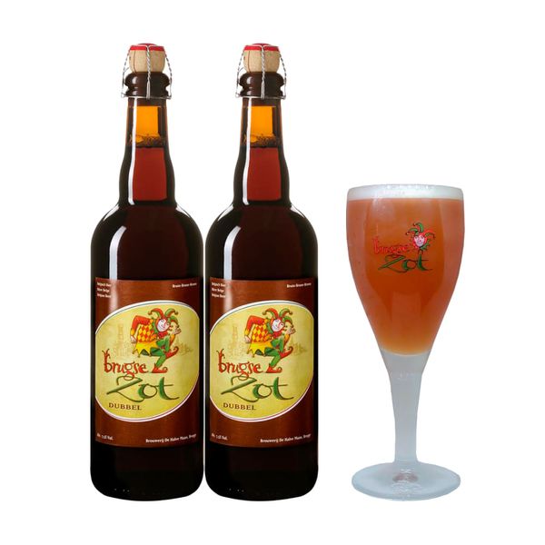 Kit Degustação 2 Cervejas Belga Brugse Zot Dubbel 750ml + Taça