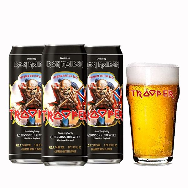 Pack 3 Cervejas Inglesa Trooper Iron Maiden 500ml Lata + Copo