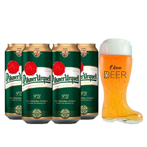 Pack 4 Cervejas Tcheca Pilsner Urquell Lata + Caneca Bota Pack 4 Cervejas Tcheca Pilsner Urquell Lata + Caneca Bota