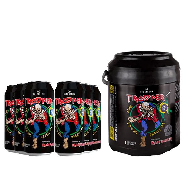 Pack 6 Cervejas Trooper Iron Maiden Ipa Lata 473ml + Cooler 12 LTS Pack 6 Cervejas Trooper Iron Maiden Ipa Lata 473ml + Cooler 12 LTS
