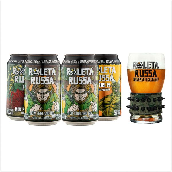Kit 4 cervejas Roleta Russa 350ml + copo