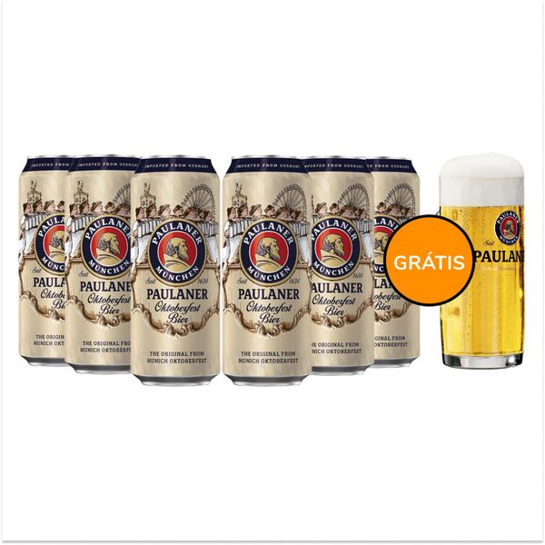 KIT 6 Cerveja Alemã Paulaner Oktoberfest Lata 500ml + Caneca Grátis KIT 6 Cerveja Alemã Paulaner Oktoberfest Lata 500ml + Caneca Grátis