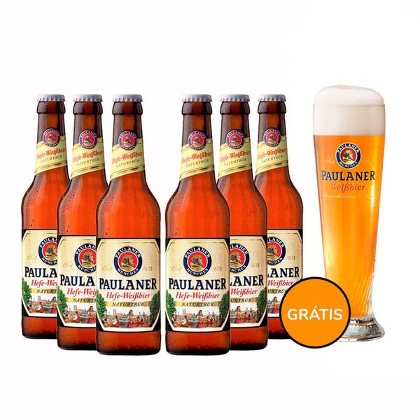 Kit 6 Cervejas Paulaner Hefe-Weiss 330ml + Copo Grátis Kit 6 Cervejas Paulaner Hefe-Weiss 330ml + Copo Grátis