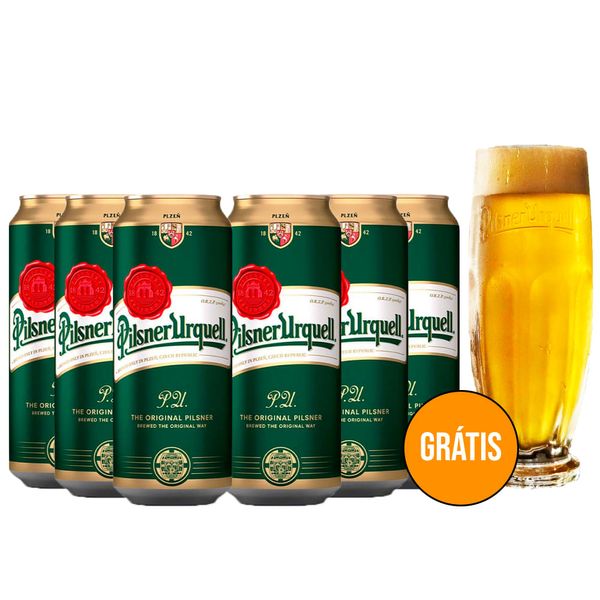 Kit 6 Cervejas Tcheca Pilsner Urquell 500ml + Copo Grátis