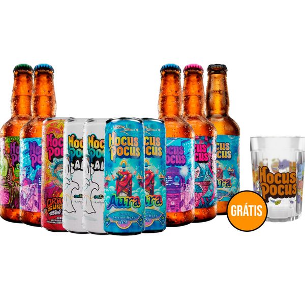 Kit Degustação 10 Cervejas Hocus Pocus + Copo Grátis Kit Degustação 10 Cervejas Hocus Pocus + Copo Grátis