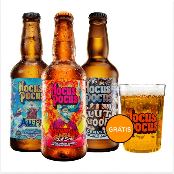 Kit Degustação 3 Cervejas Hocus Pocus + Copo Grátis Kit Degustação 3 Cervejas Hocus Pocus + Copo Grátis