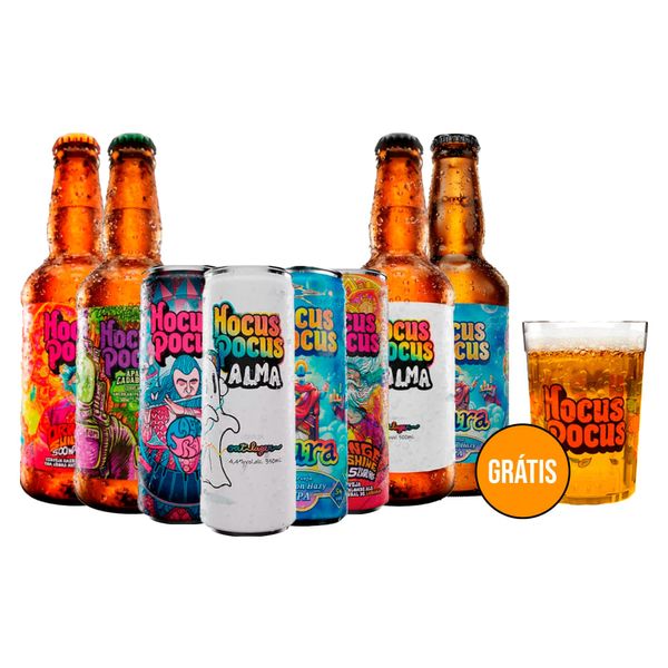 Kit Degustação 8 Cervejas Hocus Pocus + Copo Grátis Kit Degustação 8 Cervejas Hocus Pocus + Copo Grátis