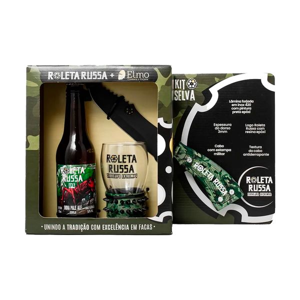 Kit Roleta Russa Cerveja 355ml + Copo + Faca Selva Kit Roleta Russa Cerveja 355ml + Copo + Faca Selva