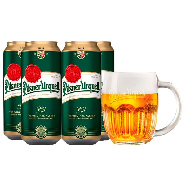 Pack 4 Cervejas Tcheca Pilsner Urquell Lata + Caneca