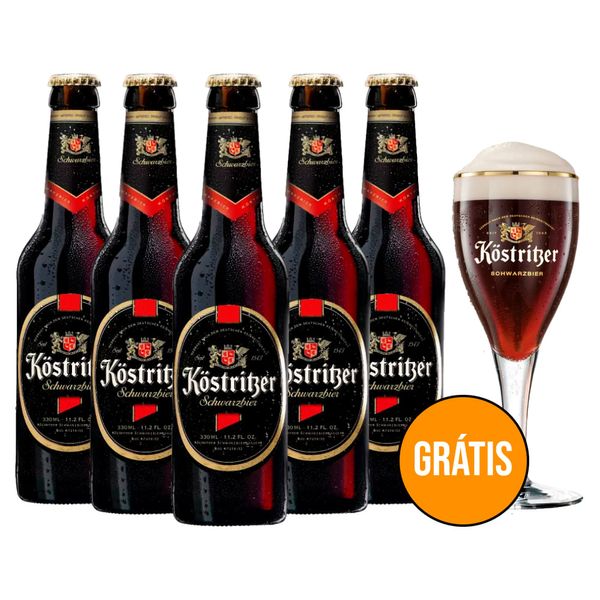 Pack 5 Cervejas Köstritzer Schwarzbier 330ml + Taça Grátis Pack 5 Cervejas Köstritzer Schwarzbier 330ml + Taça Grátis