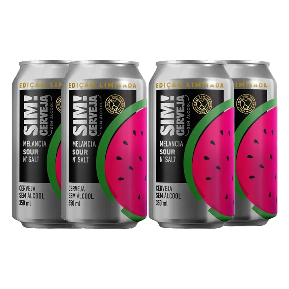 Pack 4 Cervejas Sim! Sour Melancia Zero Álcool 350ml