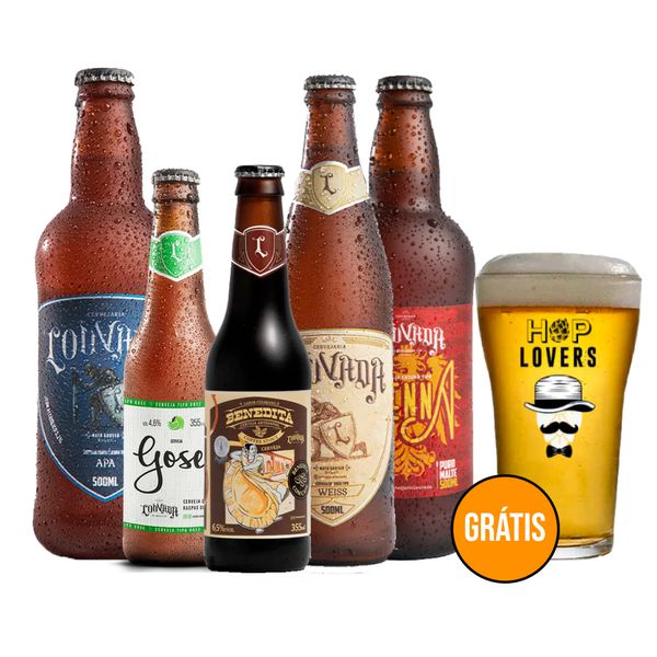 Kit Degustação 5 Cervejas Louvada Sem Glúten + Copo Grátis