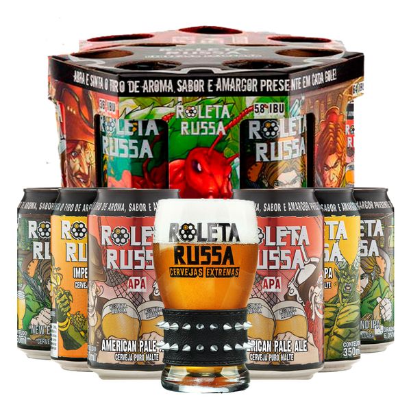 Kit Presenteável Tambor 6 Cervejas Roleta Russa Lata 350ml + Copo Kit Presenteável Tambor 6 Cervejas Roleta Russa Lata 350ml + Copo
