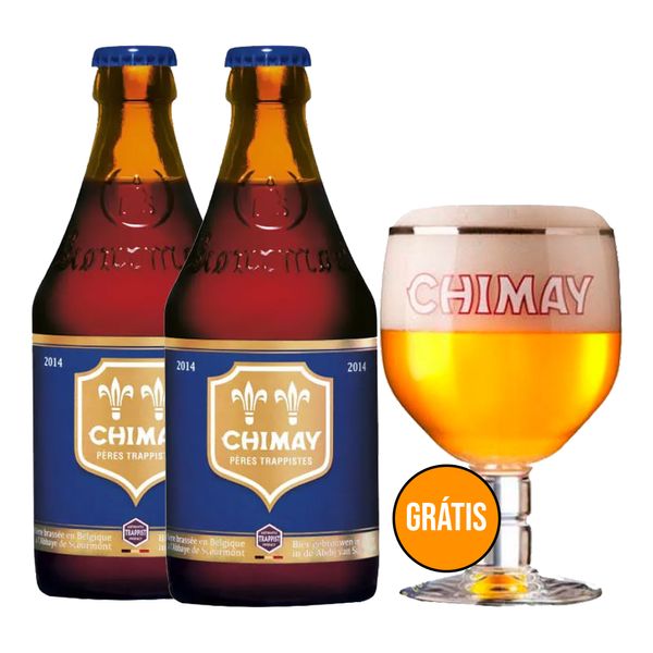 Pack 2 Cervejas Belgas Chimay Blue 330ml + Taça Grátis