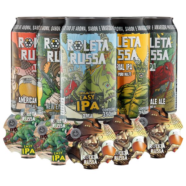 Kit 5 Roletas Russa 350ml + 5 Porta Copos Grátis