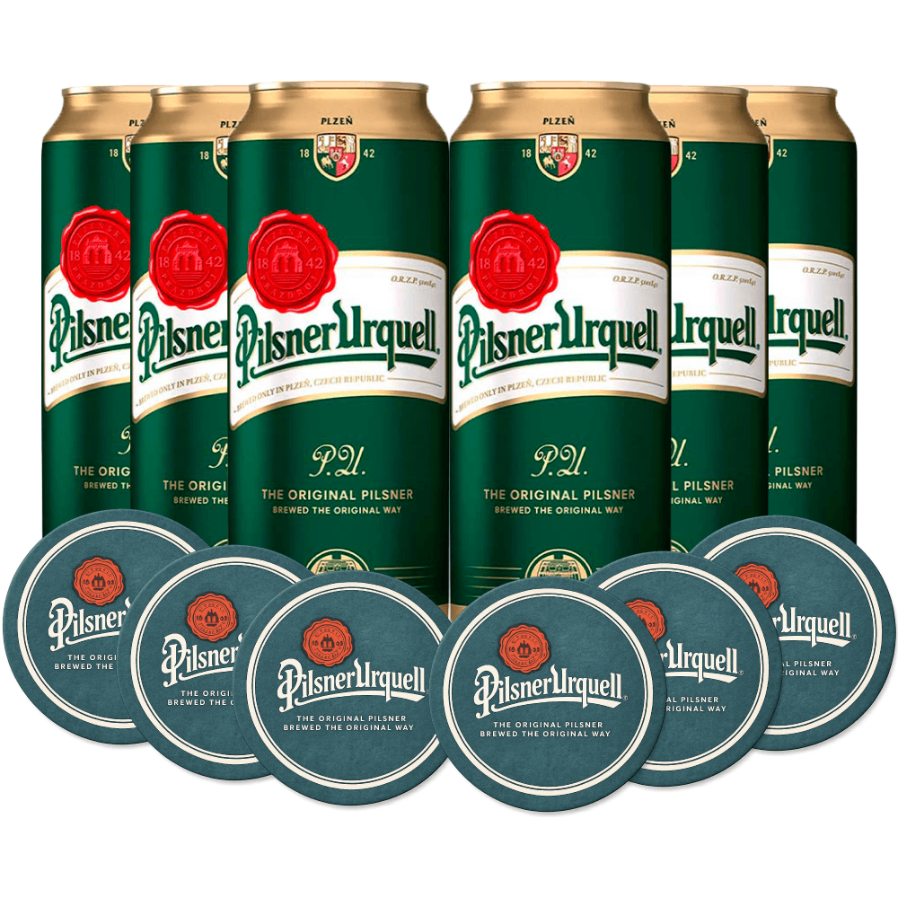 Kit 6 Cervejas Tcheca Pilsner Urquell 500ml + 6 Porta Copo Grátis