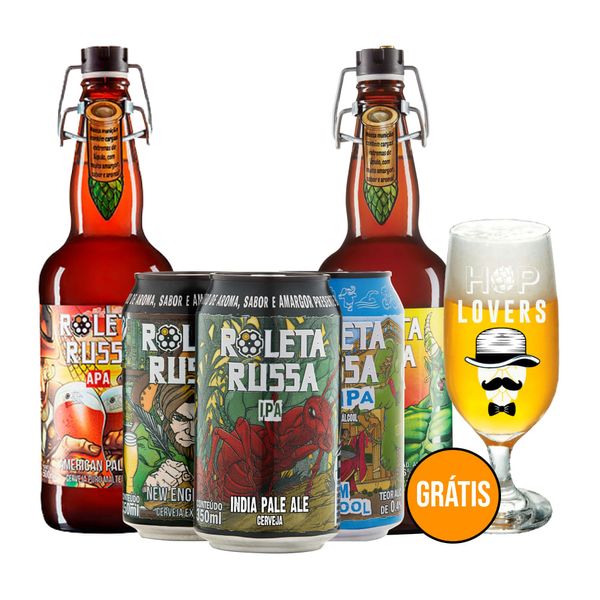 Kit 5 Cervejas Roleta Russa + Copo Grátis