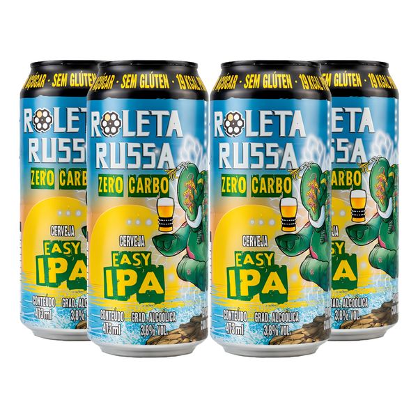 Pack 4 Cerveja Roleta Russa Easy IPA Zero Carbo e Zero Gluten 473ml