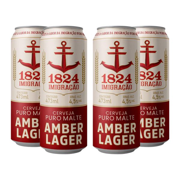 Pack 4 Cerveja Imigração Amber Lager Zero Carbo e Zero Gluten 473ml