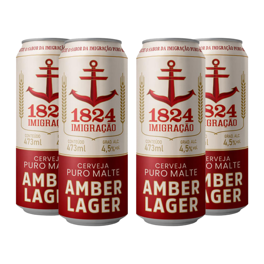 Pack 4 Cerveja Imigração Amber Lager Zero Carbo e Zero Gluten 473ml
