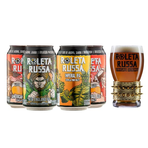Kit 4 cervejas Roleta Russa 350ml + copo