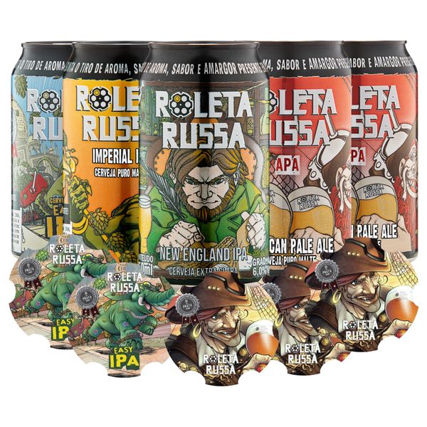 Kit 5 Roletas Russa 350ml + 5 Porta Copos Grátis