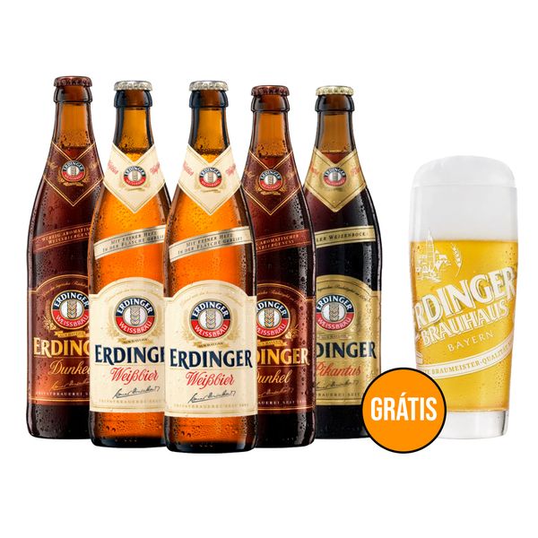 Kit Degustação 5 Cervejas Erdinger + Copo Grátis