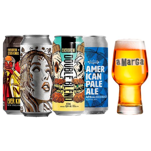 Kit Degustação 4 Cervejas High End 473ml + Copo