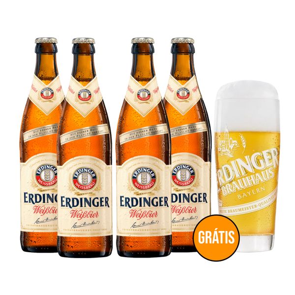Kit 4 Erdinger Weissbier 500ml + Copo Grátis