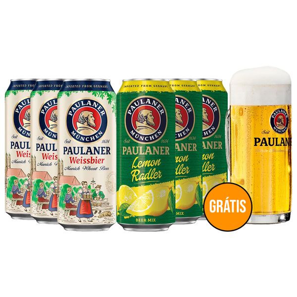 Kit 6 Cerveja Alemã Paulaner  Lata 500ml + Caneca Grátis