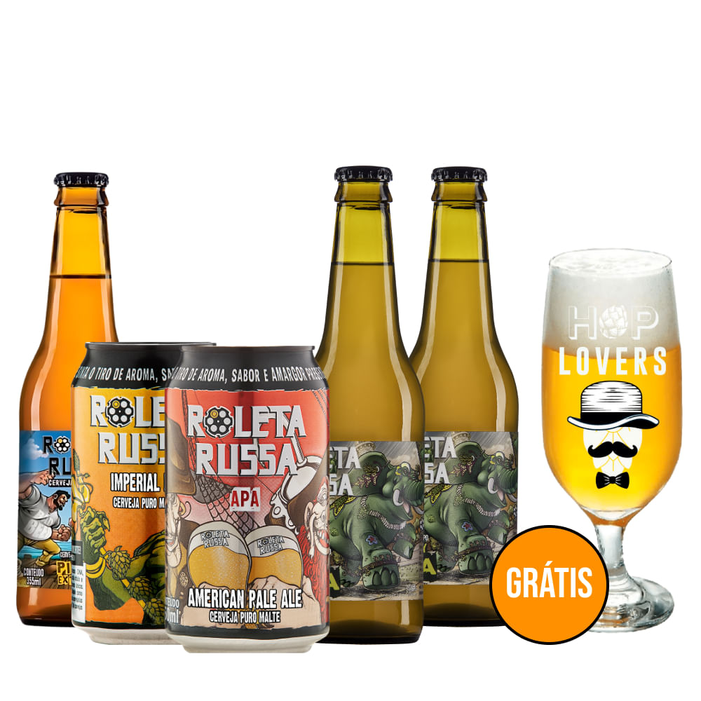 Kit 5 Cervejas Roleta Russa + Copo Grátis