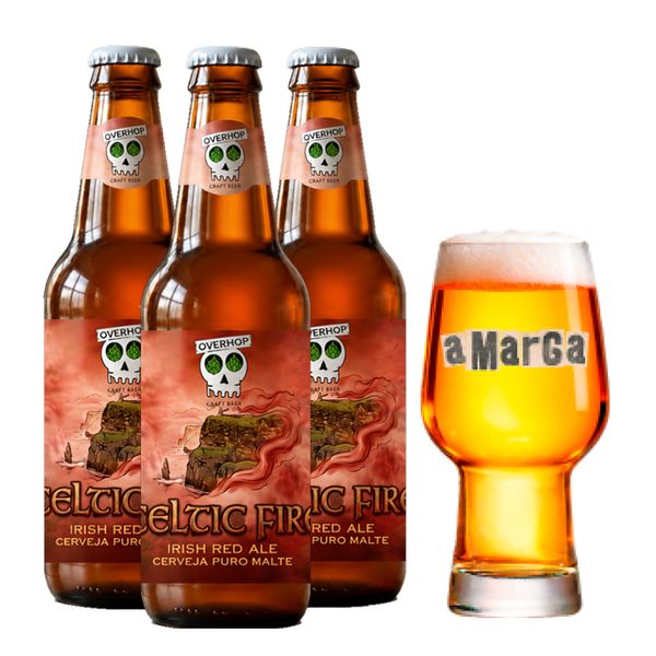 Pack 3 Cervejas Overhop Red Ale 355ml + Copo Craft Beer Beba Como uma Garota Amarga